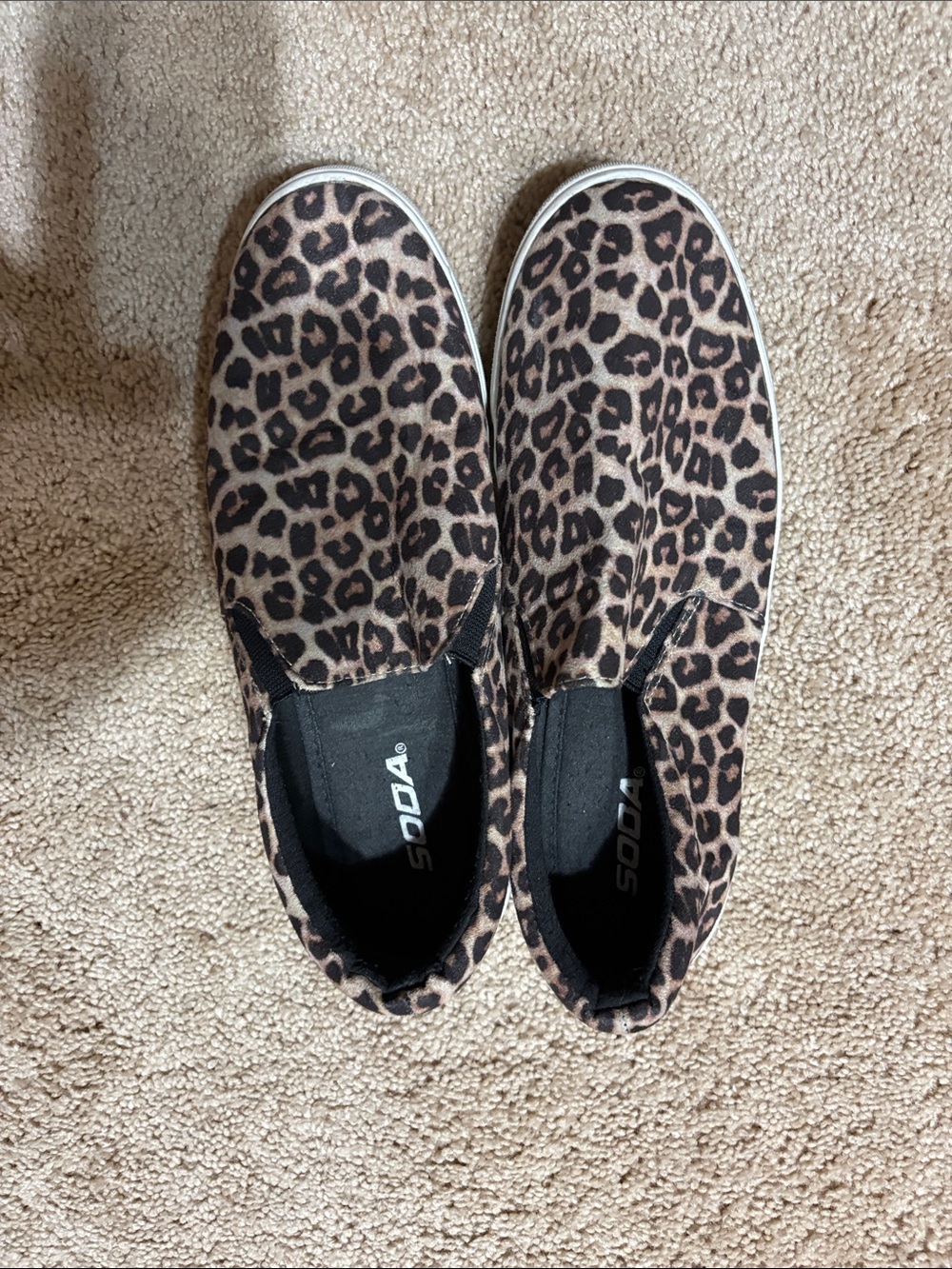 Soda Leopard-Print Slip-On Shoes in Brown and Black
